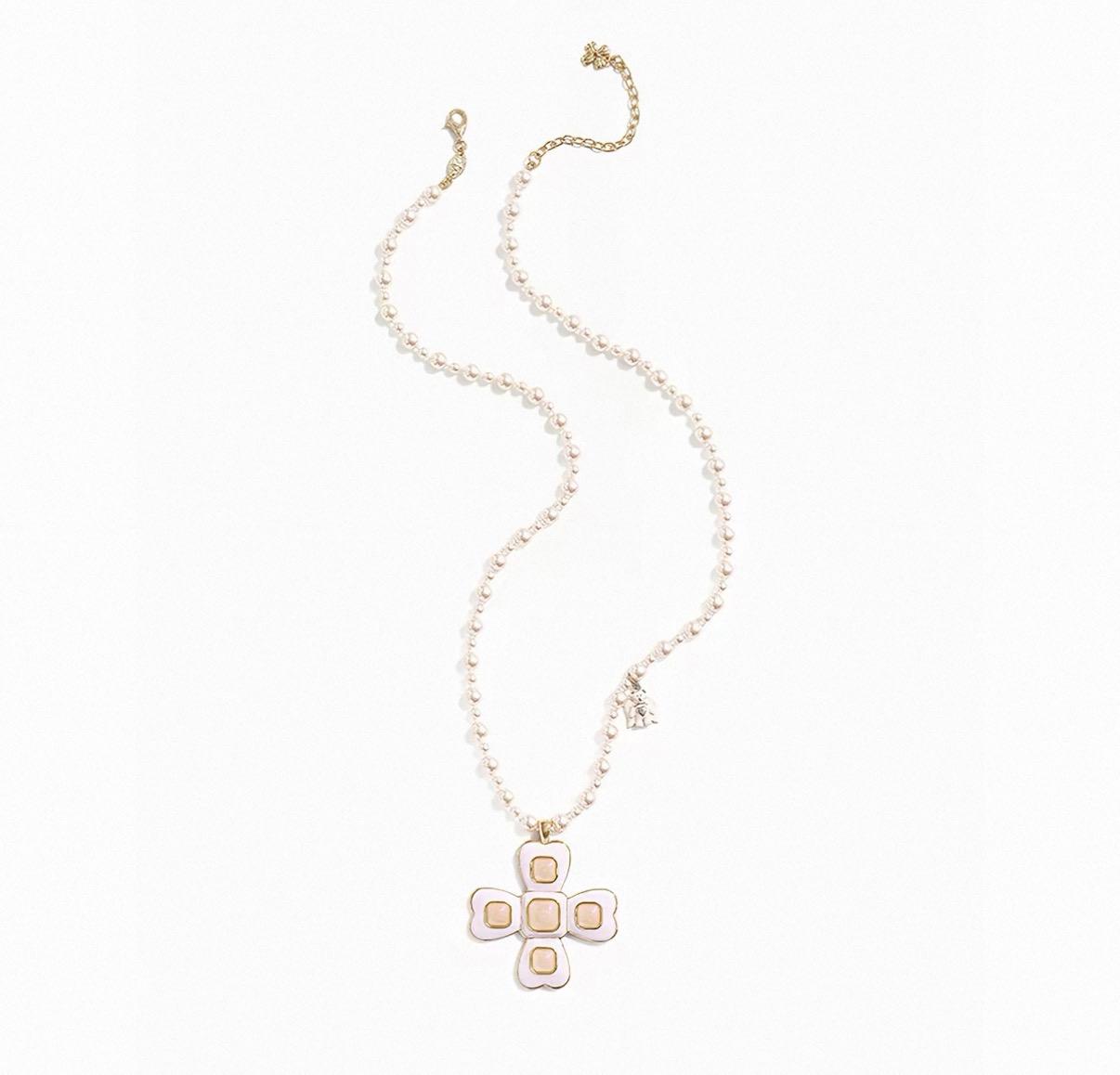 Pearl and Enamel Cross Necklace