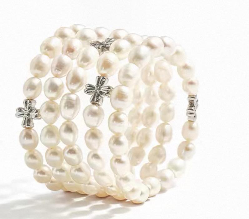 Pearl and Cross Bead Bracelet